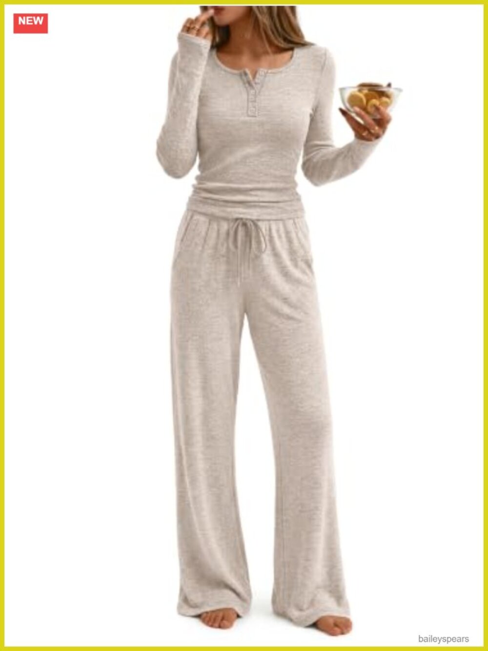 Womens 2 Piece Lounge Set Henley Top Wide Leg Pants Soft Stretch